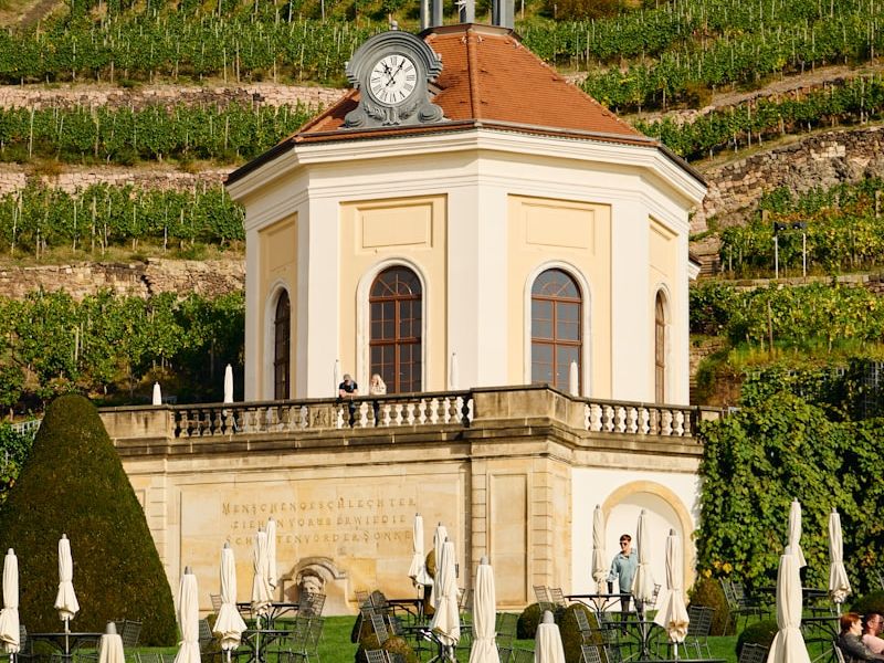 Weingut-Gebäude mit Weinberg-Terrassen